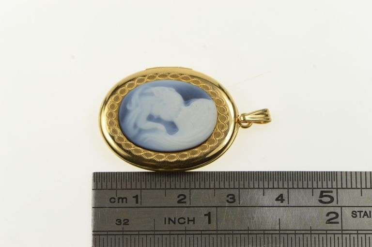 14K Yellow Gold Agate Mother & Child Photo Picture Locket Pendant