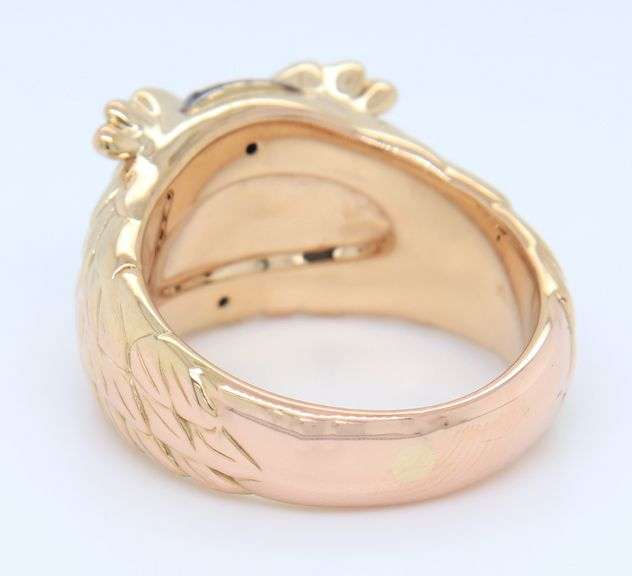 14kt Yellow Gold Emerald and Dark Charm Diamond Owl Ring