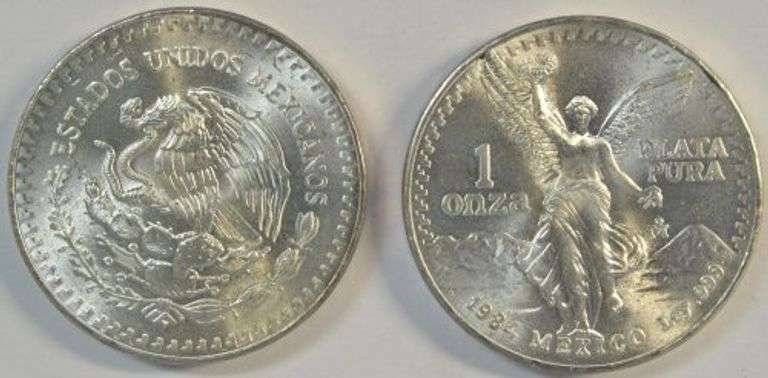 Gem BU Roll of 20 1984 1 Onza Pura Mexico Silver coins