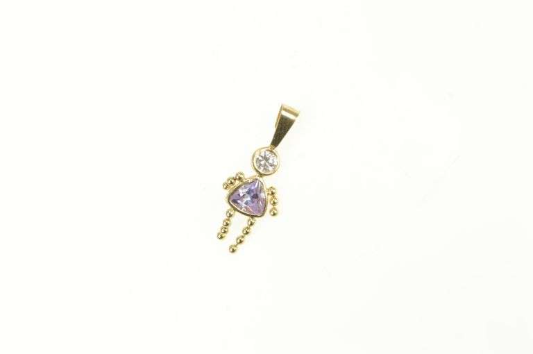 14K Yellow Gold February Birthstone Baby CZ Charm/Pendant