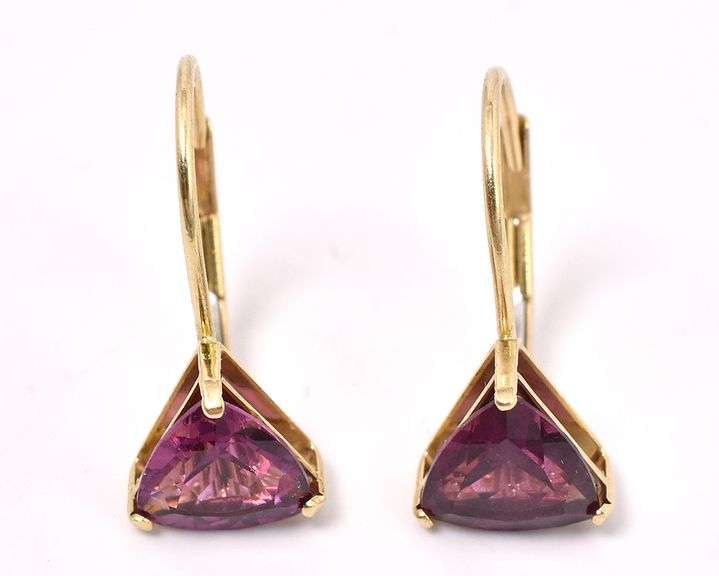 Amazing Rhodolite Garnet Dangle Earrings In 14K Yellow Gold