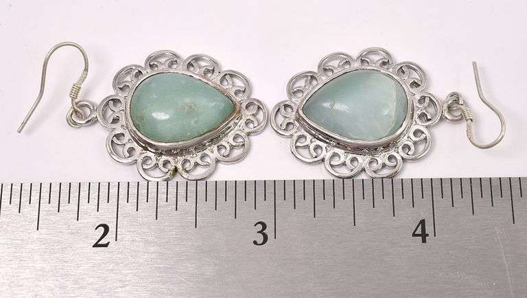 Green Gemstone Dangle Earrings In Sterling Silver