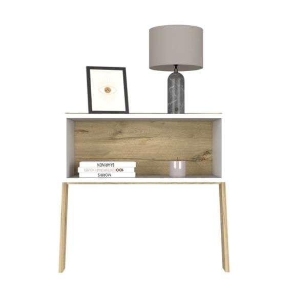 Elegant Nightstand One Shelf White/Light Oak