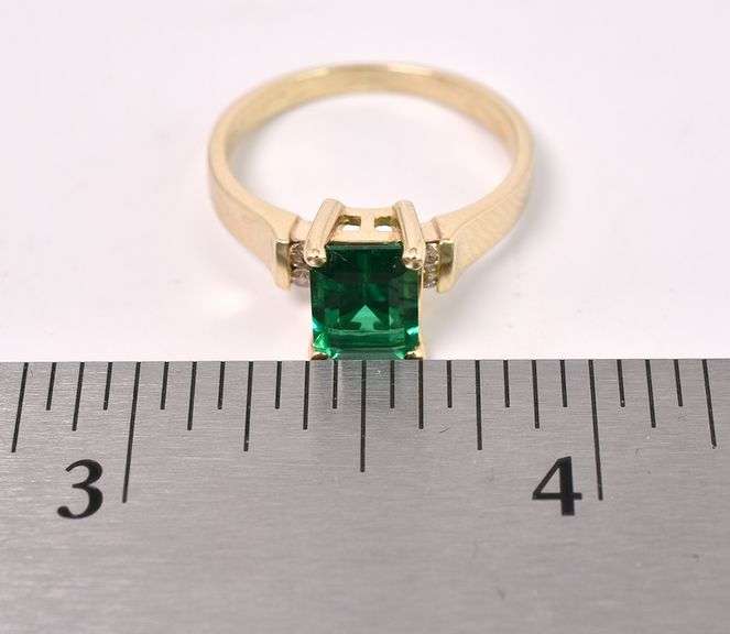 Sparkling Lab-Created Emerald And Diamond ring In 14K Yellow Gold