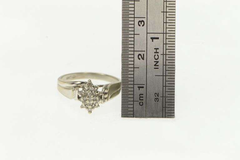 10K White Gold Classic Oval Diamond Cluster Statement Ring