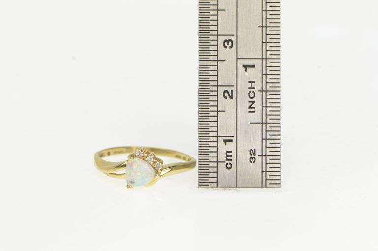 10K Yellow Gold Trillion Syn. Opal CZ Vintage Statement Ring