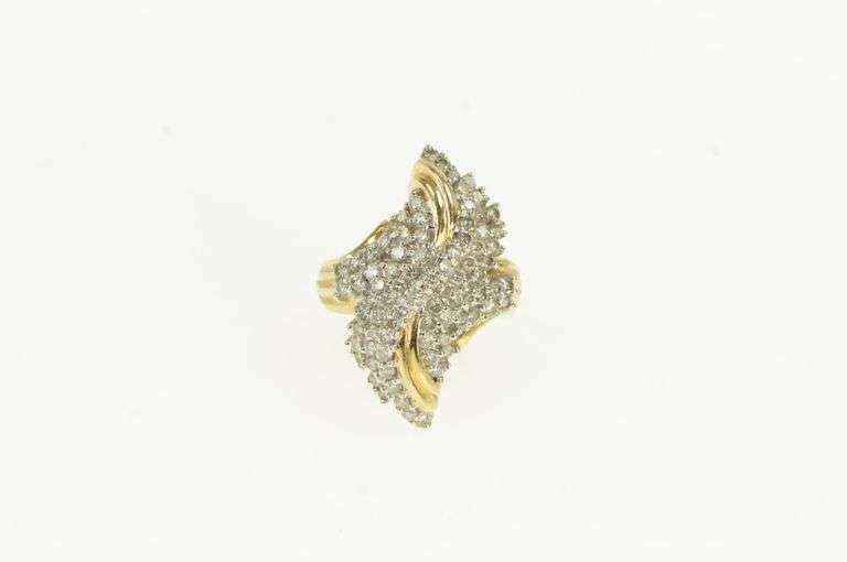 14K Yellow Gold 2.00 Ctw Diamond Wavy Cluster Freeform Ring