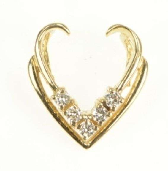 14K Yellow Gold Chevron Diamond Curved Open Design Slide Pendant