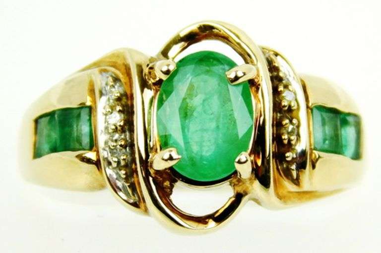 Superb Emeralds & Diamonds Wide Ring in 10K Gold, 8.5