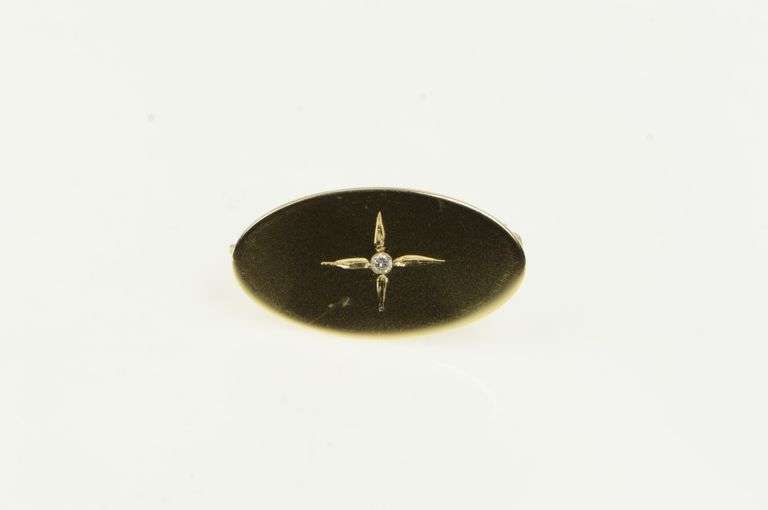 14K Yellow Gold Oval Diamond Star Burst Vintage Retro Pin/Brooch