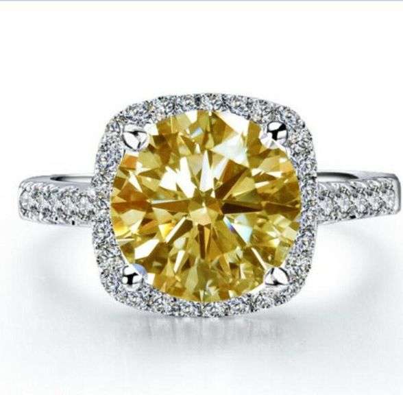 Dazzling 14 Kt Gold Plate 3.2 Ct Yellow Fire Moissanite Ring