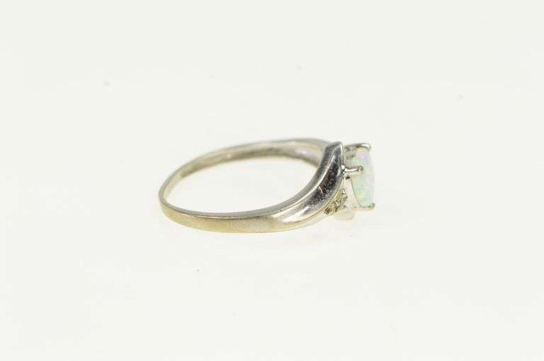 10K White Gold Heart Syn. Opal Diamond Accent Love Vintage Ring