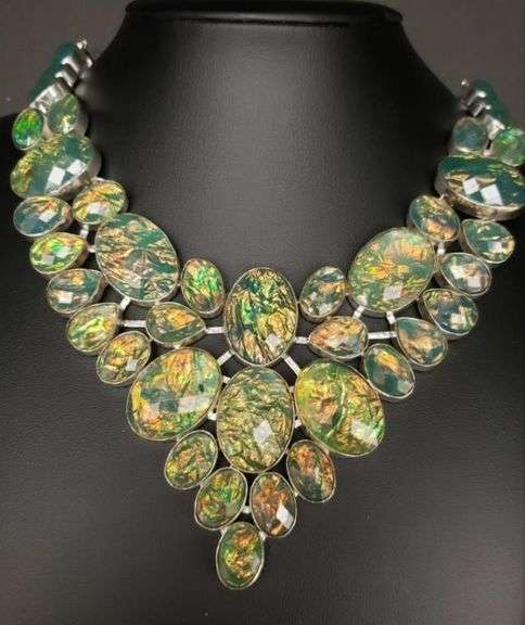 285 Ct Australian Simulated Rainbow Opal Necklace