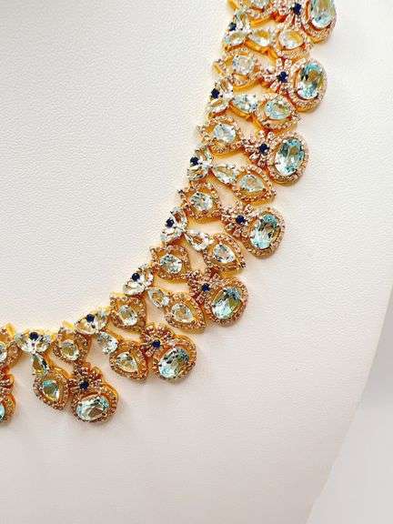 AMAZING 86+CARAT SKY BLUE TOPAZ, BLUE SAPPHIRE, & DIAMOND NECKLACE