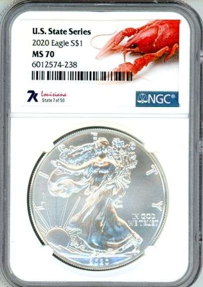 2020 US State Series (Louisiana) American Silver Eagle in NGC MS70