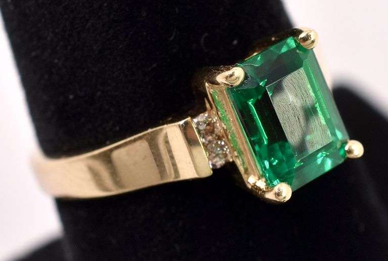 Sparkling Lab-Created Emerald And Diamond ring In 14K Yellow Gold