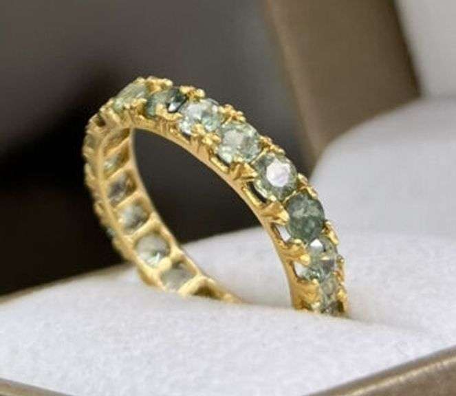 14KT SOLID YELLOW GOLD & GREEN SAPPHIRE ETERNITY BAND RING