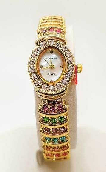 Ladies Geneva & Gemstone Watch, 18kt Yellow Gold Plated