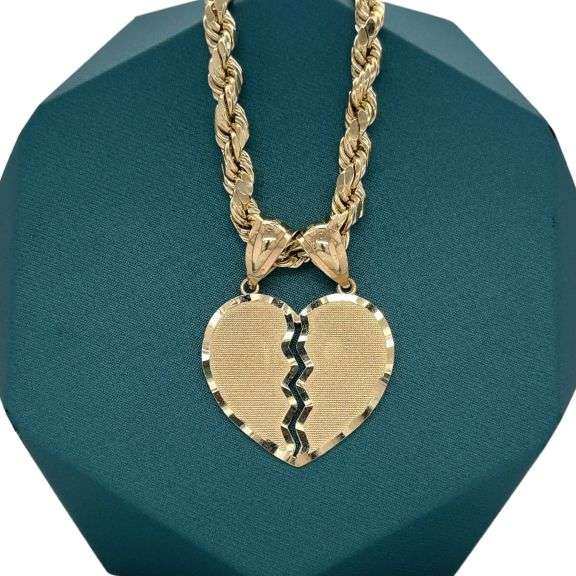 14K YELLOW GOLD BROKEN HEART CHARM WITH CHAIN