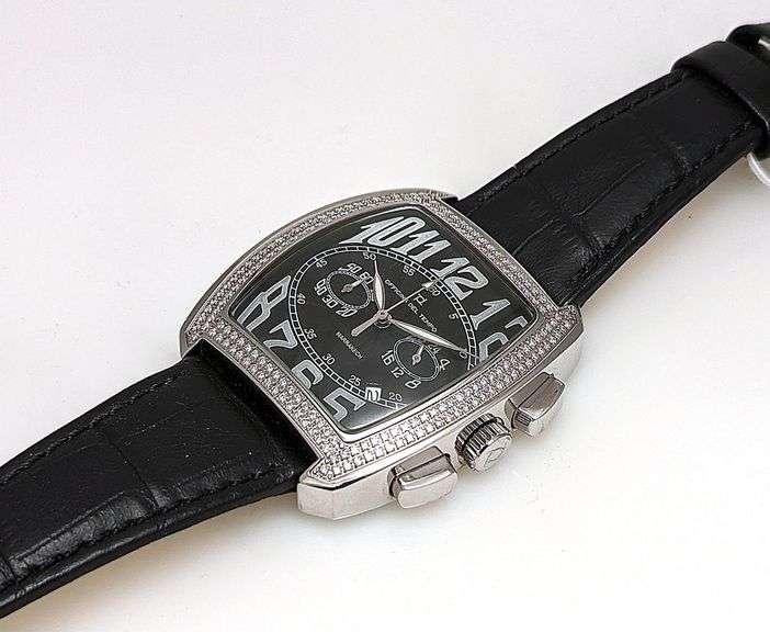 Men’s Chronograph limited edition with 188 natural diamonds Leather Strap Officina Del Tempo Italy