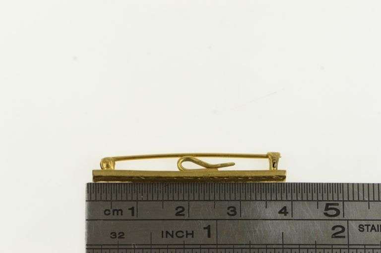 14K Yellow Gold Textured Design Squared Vintage Bar Pin/Brooch