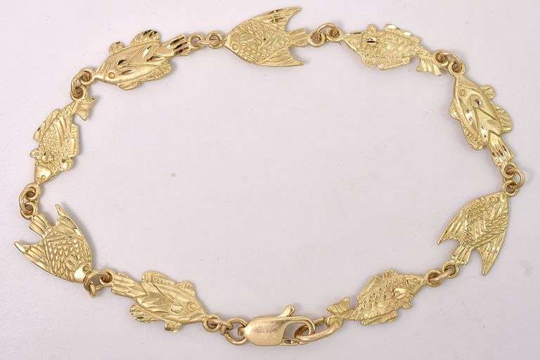 Creative Fish Link Bracelet In 14K Yellow Gold