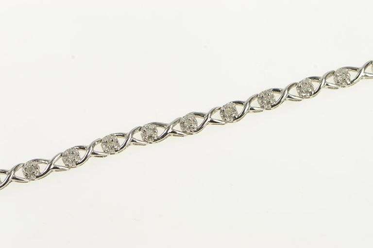 10K White Gold Diamond Criss Cross Link Vintage Tennis Bracelet