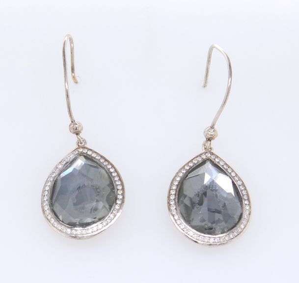 925 Sterling Silver Ippolita Rock Candy Diamond and Hematite Teardrop Earrings