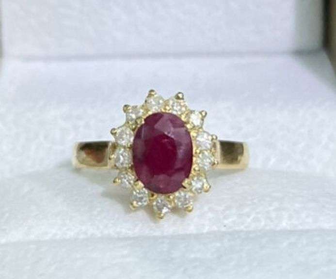 14KT SOLID YELLOW GOLD NATURAL RUBY AND DIAMOND COCKTAIL RING