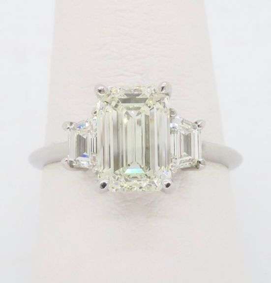 Emerald & Trapezoid Diamond Engagement Ring