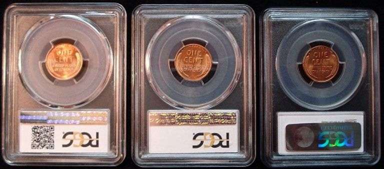 (3) Gem BU Lincoln Cents 1952P-1955S-1957P PCGS MS 65/66/66 Red!