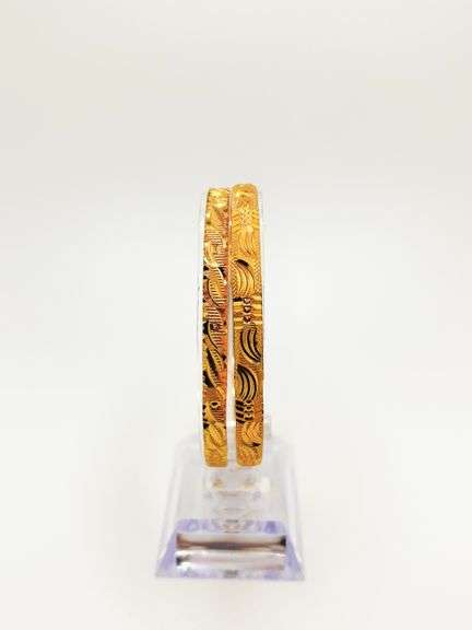 2 MATCHING 22KT SOLID YELLOW GOLD DIAMOND CUT BANGLE BRACELET- SET OF 2X!