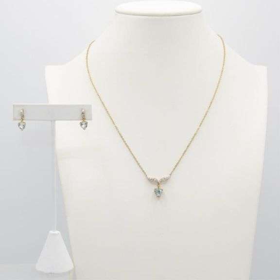 18 Kt Gold Plated Natural Topaz Genuine Diamond 2-Piece Set