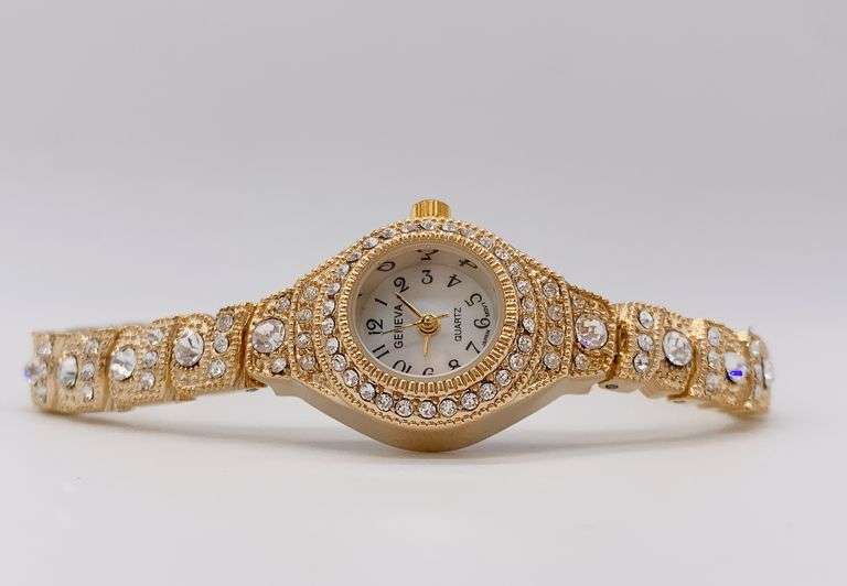 LADIES GENEVA & GEMSTONE WATCH-18KT GP