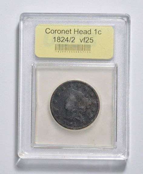 VF25 1824/2 Coronet Head Large Cent - Graded USCG