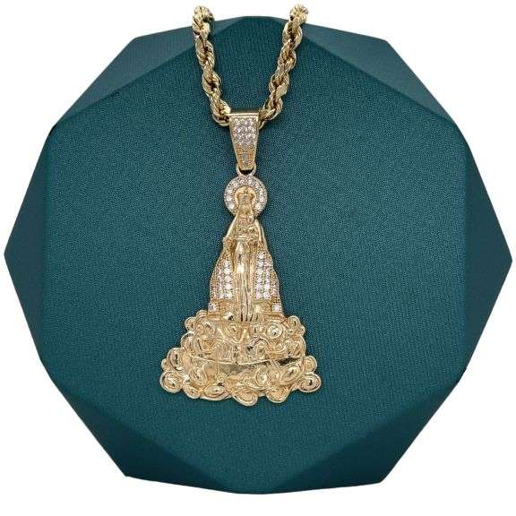 14K YELLOW GOLD SPARKLING RELIGION CHARM  NECKLACE