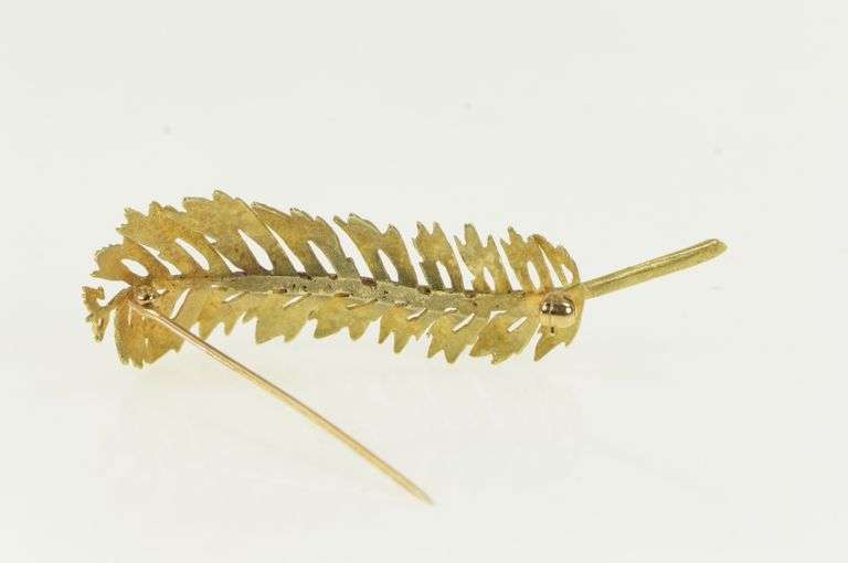14K Yellow Gold Retro Vintage Feather Leaf Fern Palm Pin/Brooch