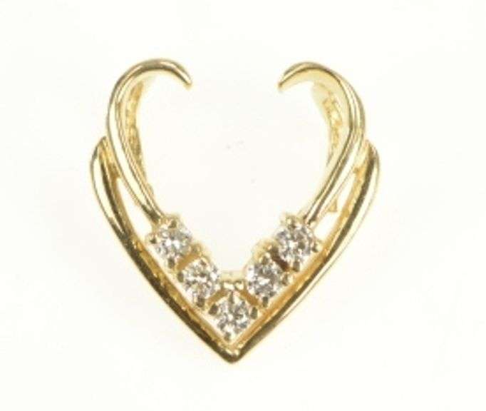 14K Yellow Gold Chevron Diamond Curved Open Design Slide Pendant
