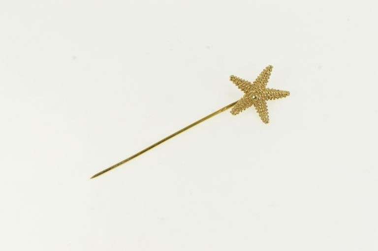 14K Yellow Gold 3D Sea Star Fish Ocean Motif Beach Stick Pin