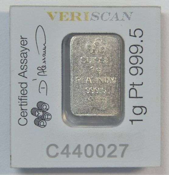 1 gram .999 Platinum PAMP bar in serial-numbered card from APMEX