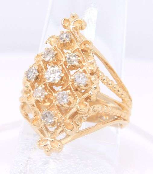 Dazzling Yellow Gold Marquoise Shaped Diamond Cluster Ring