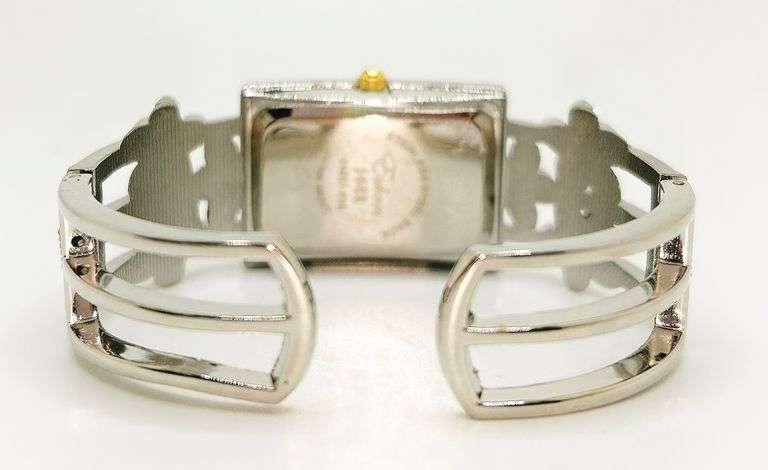 Beautiful Two-Tone Cuff Watch Bracelet with Gemstones