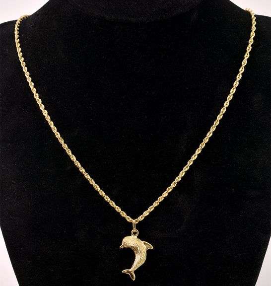 Acrobatic Dolphin Pendant Necklace In 14K Yellow Gold