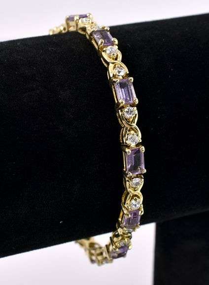 Vermeil Purple Amethyst Gemstone X Link Bracelet In Sterling Silver