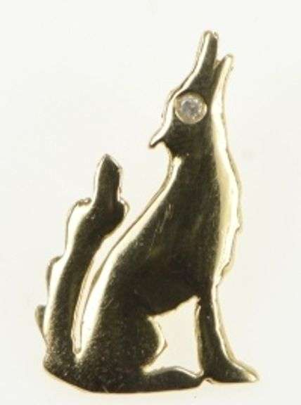 14K Yellow Gold Diamond Howling Wolf Western Vintage Pendant