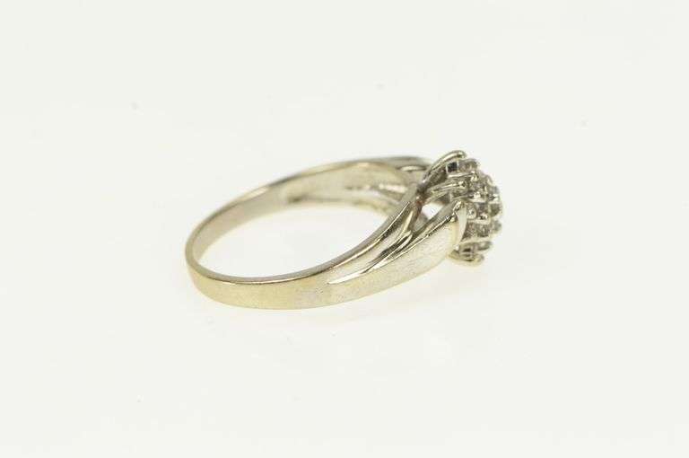 10K White Gold Classic Oval Diamond Cluster Statement Ring