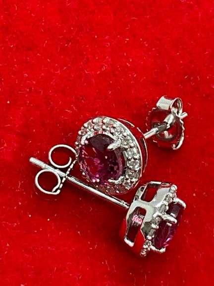 14K WHITE GOLD TOURMALINE AND DIAMOND STUD EARRINGS