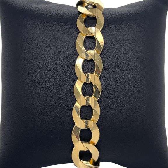 14K YELLOW GOLD FLAT MIAMI CUBAN LINK CHAIN BRACELET 12MM