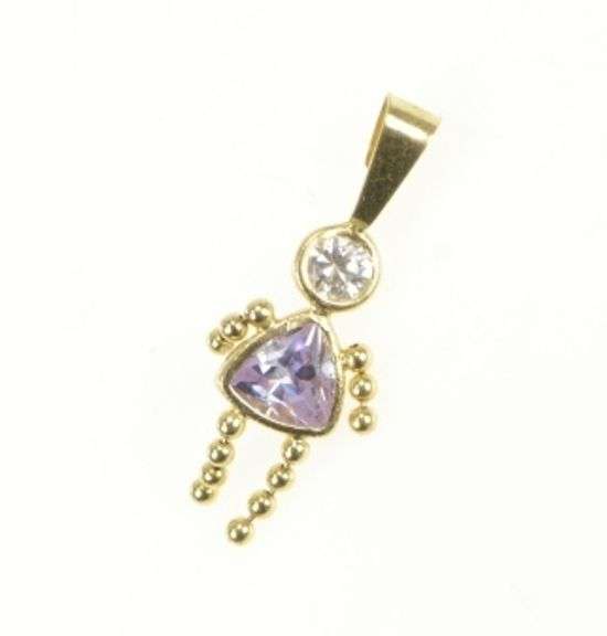 14K Yellow Gold February Birthstone Baby CZ Charm/Pendant