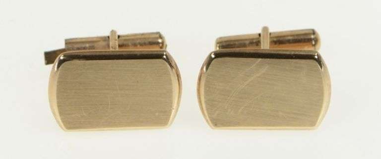 14K Yellow Gold Squared Monogrammable Vintage Classic Cuff Links